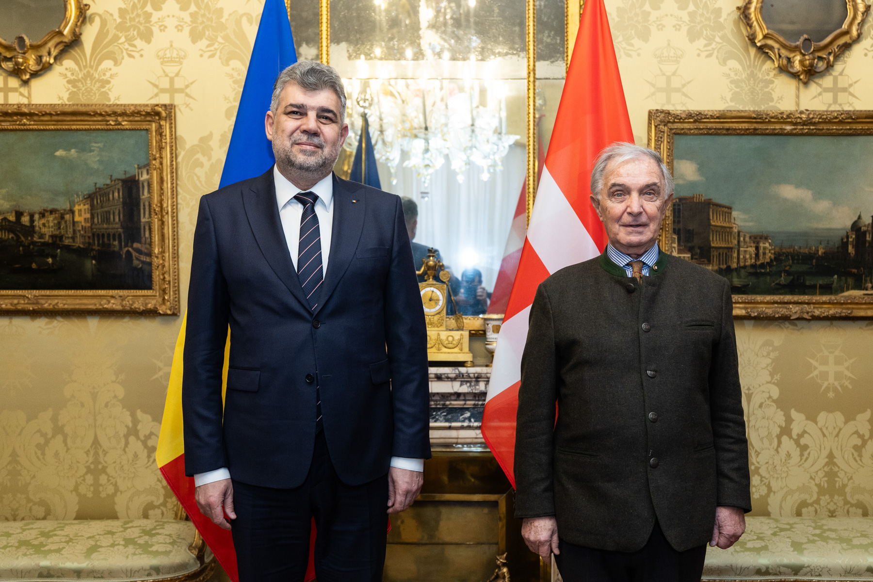 Grand Chancellor Riccardo Paternò di Montecupo receives Prime Minister of Romania Marcel Ciolacu
